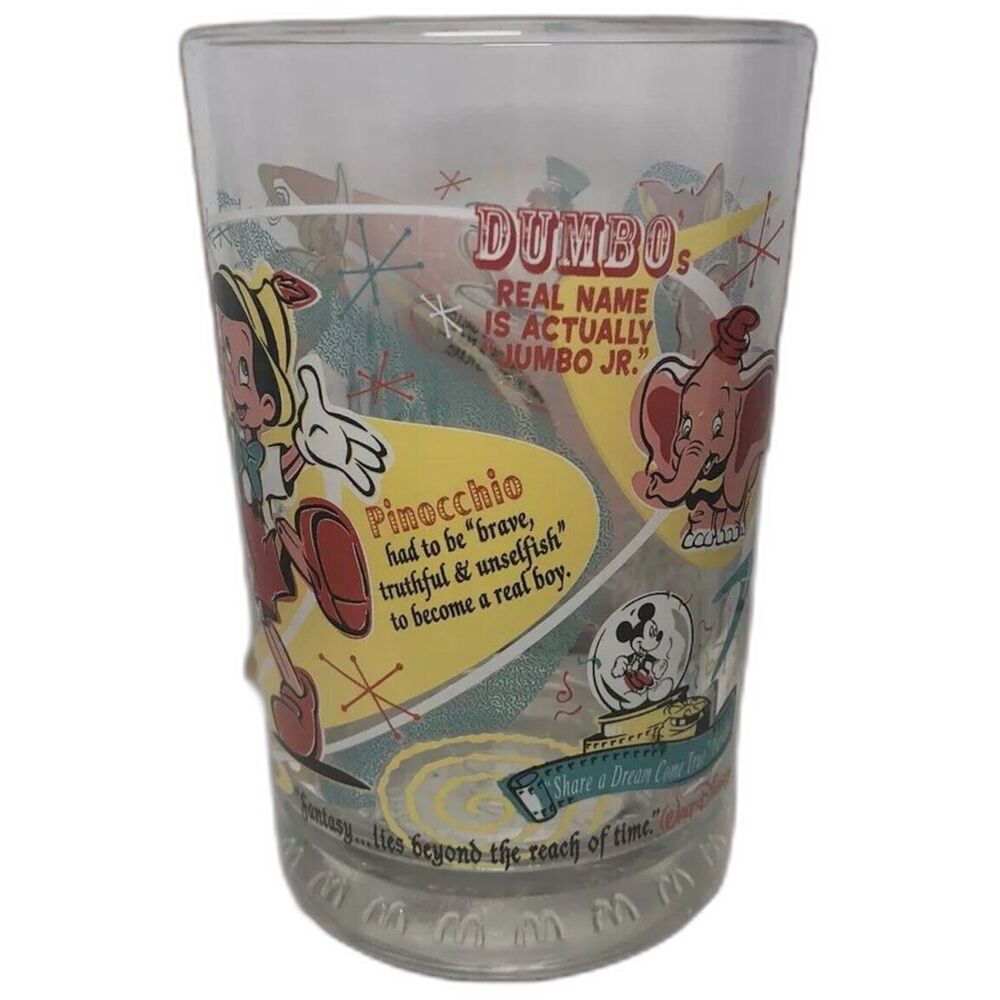 Vtg 2002 Disney World 100 Years of Magic Glass McDonalds Tinkerbell Pinocchio